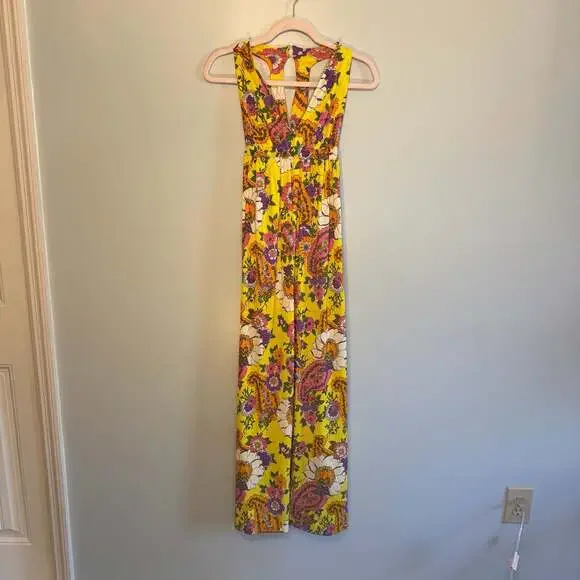 Vintage 1970s Floral Paisley Maxi Dress ILGWU Triacetate Size 9 - Picture 1 of 6
